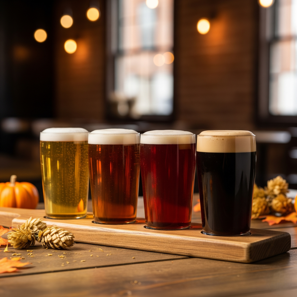 A seasonal flight of beers