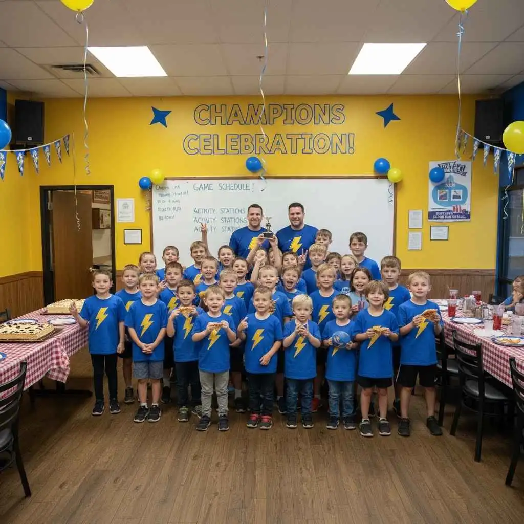  image of group photo at the end of a youth team party