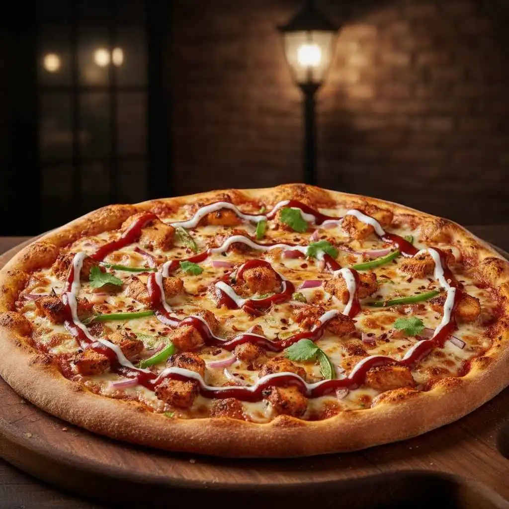 Spicy BBQ chicken pizza with bold sauce
