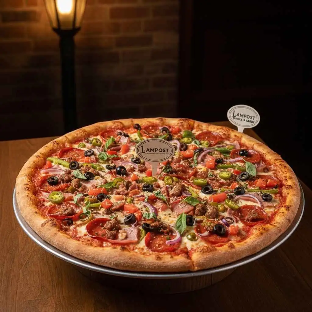 Whole 9 Yards pizza loaded with toppings