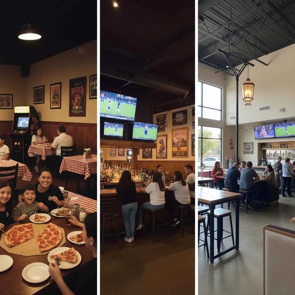families or groups dining inside Lamppost Pizza