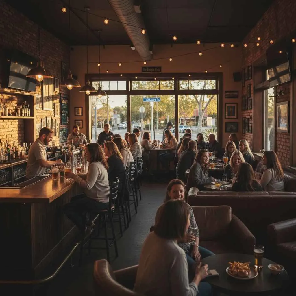 patrons enjoying happy hour inside The Post Pub