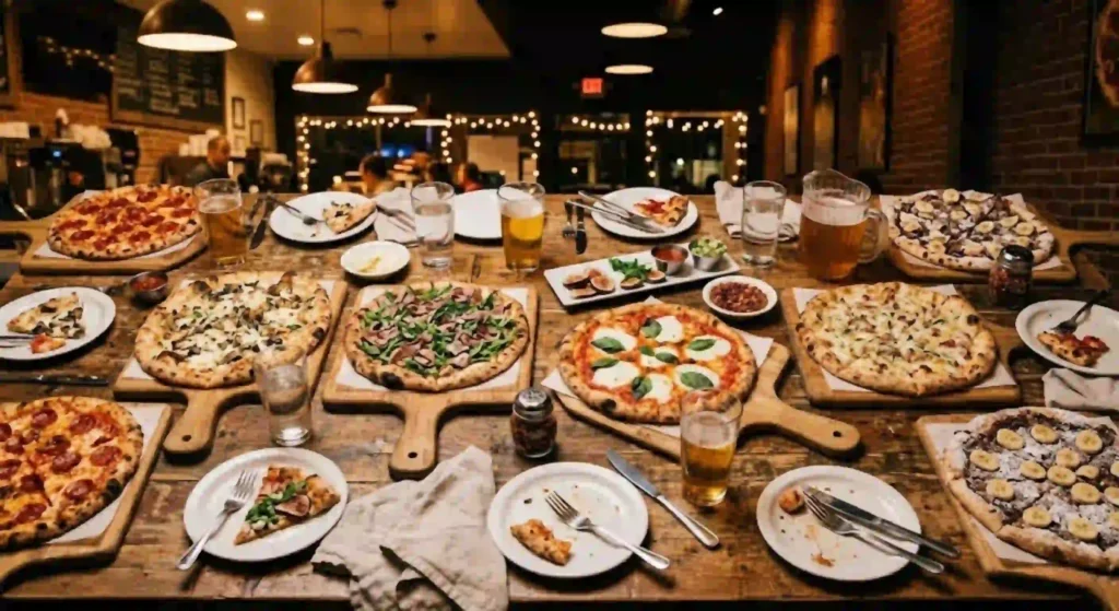 Assorted specialty pizzas prepared fresh for late night dining near Placentia.